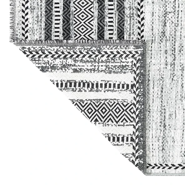 PALERMO 6810A Gri Çift Taraflı Yıkanabilir Dokuma Kolay Temizlenir Halı Kilim - 3
