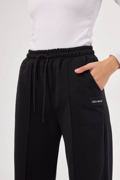 İki iplik Bol Paça Eşofman Pantalon - Siyah - 5