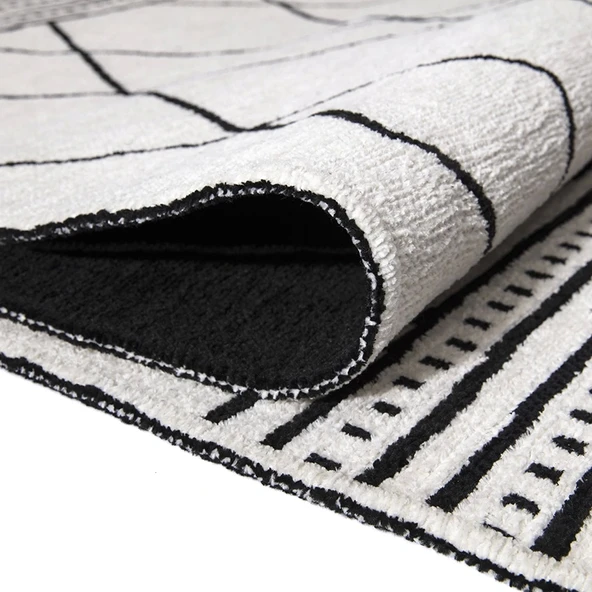 PALERMO 6815 Siyah Kemik Çift Taraflı Yıkanabilir Dokuma Kolay Temizlenir Halı Kilim - 2