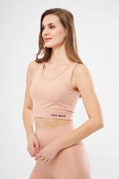 Kolsuz Sporcu Baskılı Crop - Bej - 2