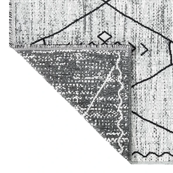 PALERMO 6814A Gri Çift Taraflı Yıkanabilir Dokuma Kolay Temizlenir Halı Kilim - 3