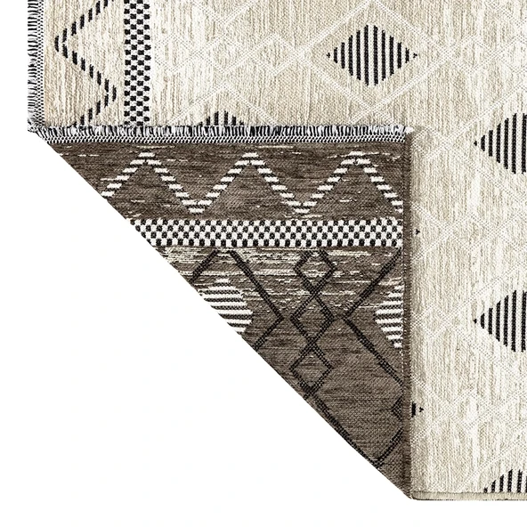 PALERMO 6813 Bej Çift Taraflı Yıkanabilir Dokuma Kolay Temizlenir Halı Kilim - Resim 3