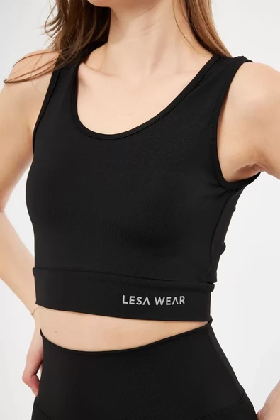 Kolsuz Sporcu Baskılı Crop - Siyah - 5