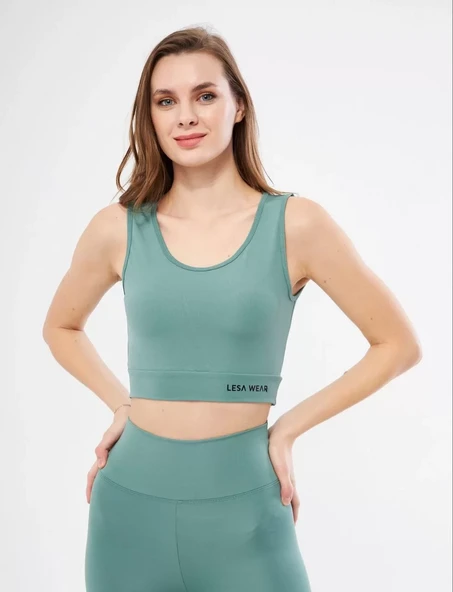 Kolsuz Sporcu Baskılı Crop - Mint Yeşili - 2