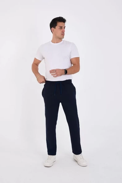 Unisex Üç İplik Basic Eşofman Özel Tasarım Pantolon - Lacivert - 5