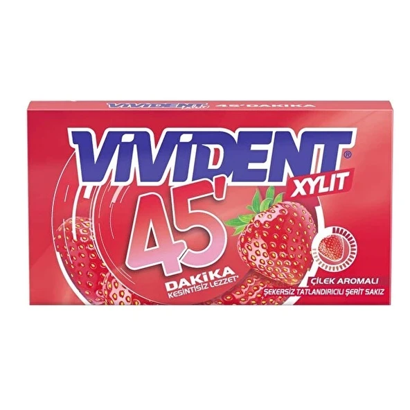 Vivident Cüzdan Sakız 45 Dakika Çilek Aromalı Sakız 26gr 18 adet - 2