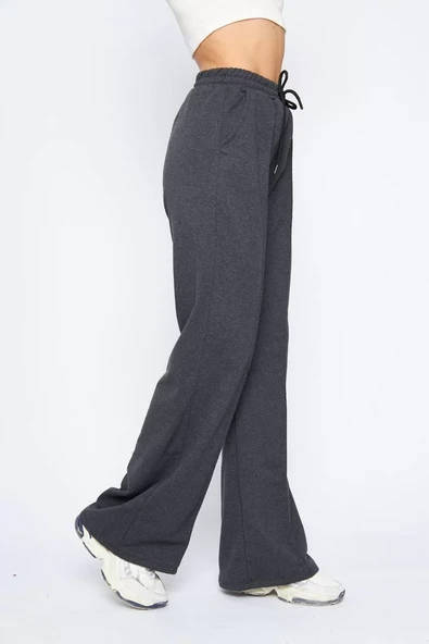 İki iplik Bol Paça Eşofman Pantalon - Antrasit - 4