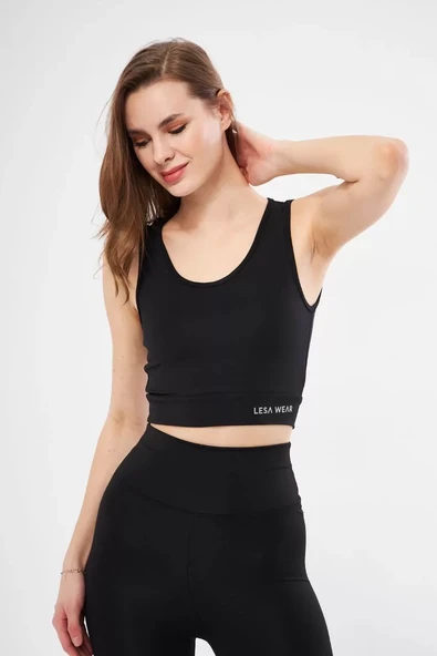 Kolsuz Sporcu Baskılı Crop - Siyah - 4