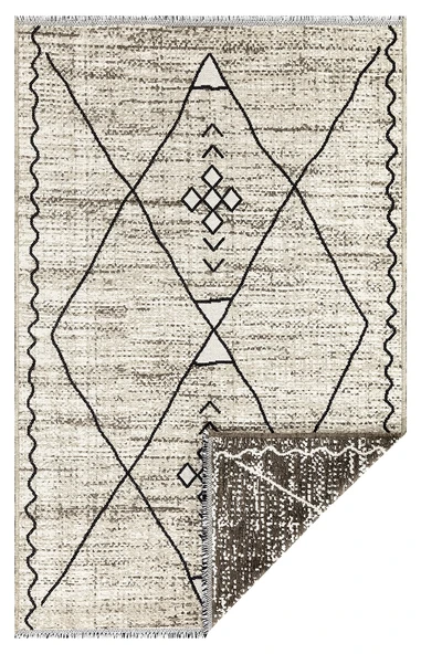 PALERMO 6814 Bej Çift Taraflı Yıkanabilir Dokuma Kolay Temizlenir Halı Kilim - Resim 4