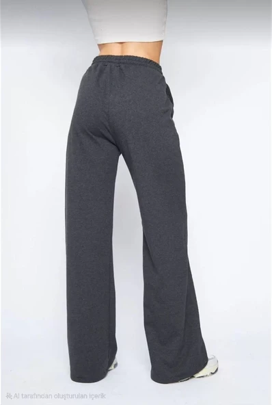 İki iplik Bol Paça Eşofman Pantalon - Antrasit - 5