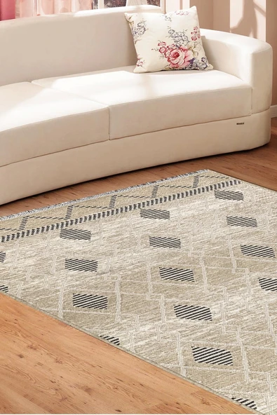 PALERMO 6813 Bej Çift Taraflı Yıkanabilir Dokuma Kolay Temizlenir Halı Kilim ürün görseli