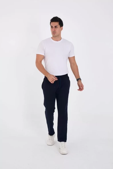 Unisex Üç İplik Basic Eşofman Özel Tasarım Pantolon - Lacivert - 2
