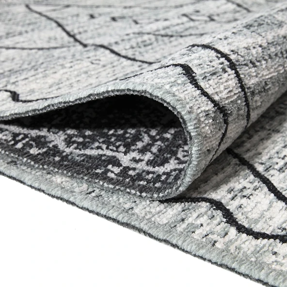 PALERMO 6814A Gri Çift Taraflı Yıkanabilir Dokuma Kolay Temizlenir Halı Kilim - 2