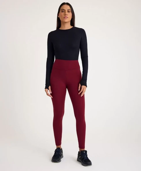 Nonofit Yüksek bel Düz Sporcu Tayt - Bordo - 5