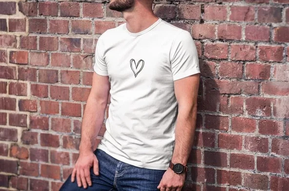 Unisex Bisiklet Yaka Baskılı Oversize T-Shirt - Beyaz - 1