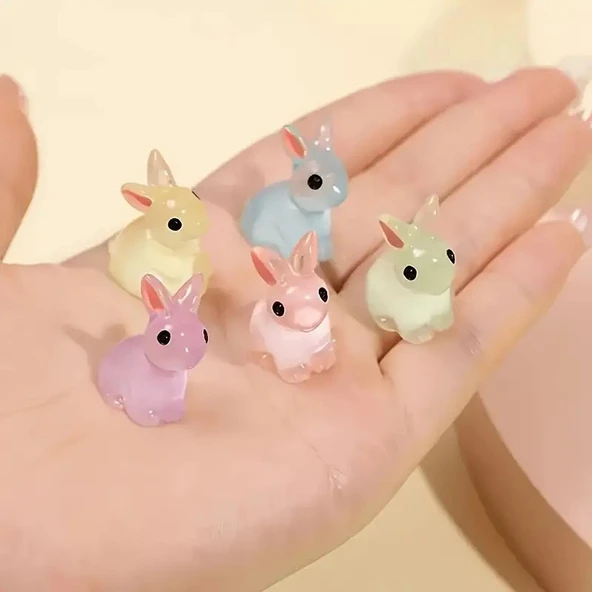 5'li Karanlıkta Parlayan Mini Tavşan Figürleri