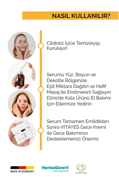 VITAYES Gece Serumu Yaşlanma Kırışıklık Karşıtı Herbaglow %10 Hyalüronik Asit Içeren Onarıcı Gece Bakımı 30ml - 3