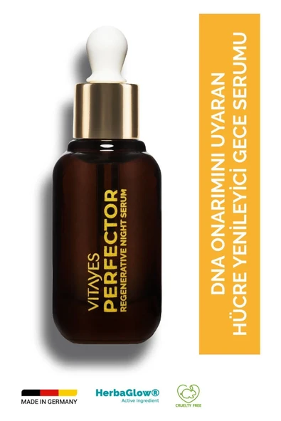 VITAYES Gece Serumu Yaşlanma Kırışıklık Karşıtı Herbaglow %10 Hyalüronik Asit Içeren Onarıcı Gece Bakımı 30ml