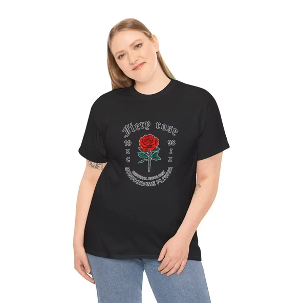 Unisex Kadın Bisiklet Yaka Baskılı T-Shirt - Siyah - 1