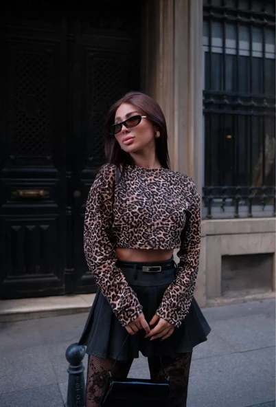 Leopar desenli Crop - Leopar