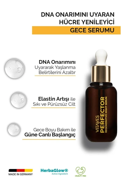 VITAYES Gece Serumu Yaşlanma Kırışıklık Karşıtı Herbaglow %10 Hyalüronik Asit Içeren Onarıcı Gece Bakımı 30ml - 2