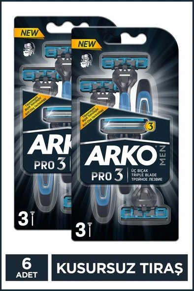 Arko Men Pro 3 Bıçaklı Erkek Tıraş Bıçağı 3'lü 2 Paket