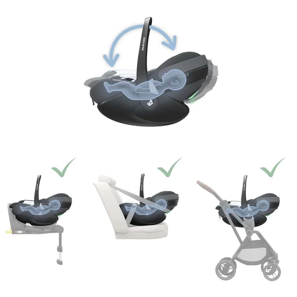 Maxi-Cosi Pebble 360 Pro Dünyanın İlk Kızaklı, Araç Dışına Çıkabilen ADAC'lı 360 Dönebilen Tam Yatabilen İsofix Bazalı Ana Kucağı ve Bebek Oto Koltuğu 0-13 kg Twillic Graphite - 4