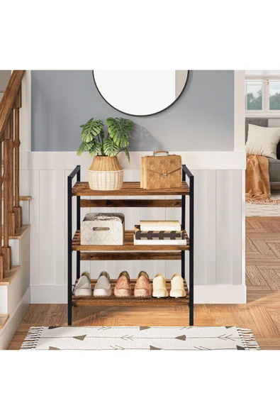 AKIS HOME Masif Ahşap Mutfak Dolabı Rafı, Çiçeklik, Saksılık, Ayakkablık, Kitaklık Metal Ayaklı