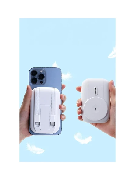 Torima  Beyaz 10000mAh Magsafe Powerbank – Standlı, Kablosuz & PD 22.5W Hızlı Şarj - 4