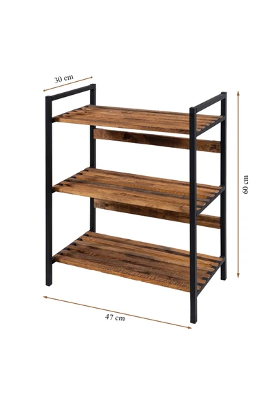 AKIS HOME Masif Ahşap Mutfak Dolabı Rafı, Çiçeklik, Saksılık, Ayakkablık, Kitaklık Metal Ayaklı - 2