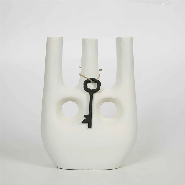 Vitale Anahtarlı Beyaz Vazo 10*24*30 cm ürün görseli 1