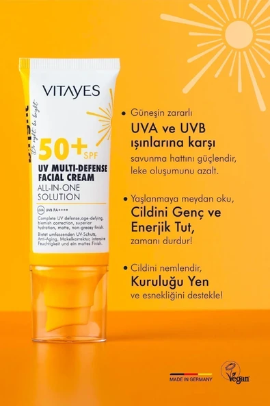 VITAYES Yüz Güneş Kremi Spf50 Çok Fonksiyonlu Yüksek Uv Koruma Yaşlanma Karşıtı Nemlendirme Cilt Bakımı 50ml - 3