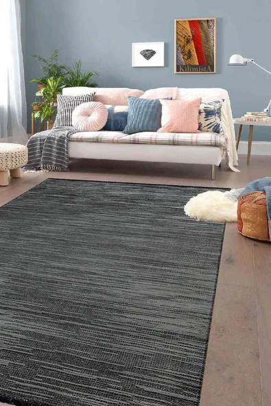KİLİMİSTA MİLANO ML101 Antrasit Leke Tutmaz Antialerjik Yıkanılabilir Dokuma Dekoratif Halı Kilim