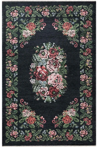 VALENCIA 1504 Çiçek Desenli Kaymaz Taban Yıkanabilir Modern Halı Kilim - 4