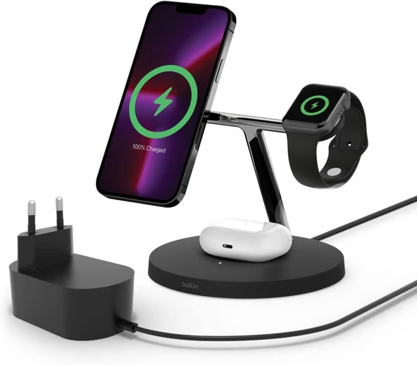 Belkin BoostCharge Pro WIZ009VFBK Siyah 3in1 Kablosuz Hızlı Şarj Aleti Teşhir - Resim 4