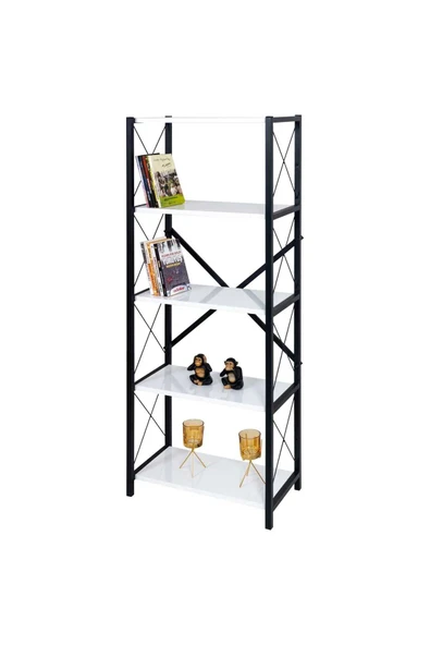 AKIS HOME 5 Raflı Metal Ayaklı Dekoratif Kitaplık