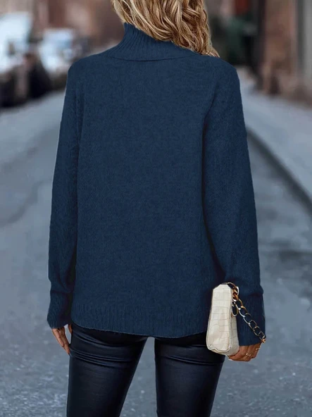 Kadın Uzun Kollu Balıkçı Yaka Triko Bluz - 3