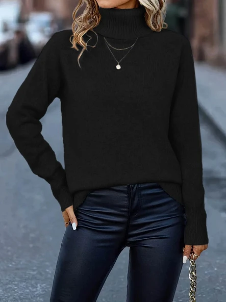 Kadın Uzun Kollu Balıkçı Yaka Triko Bluz - 3