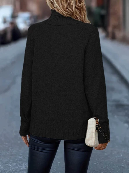 Kadın Uzun Kollu Balıkçı Yaka Triko Bluz - 5