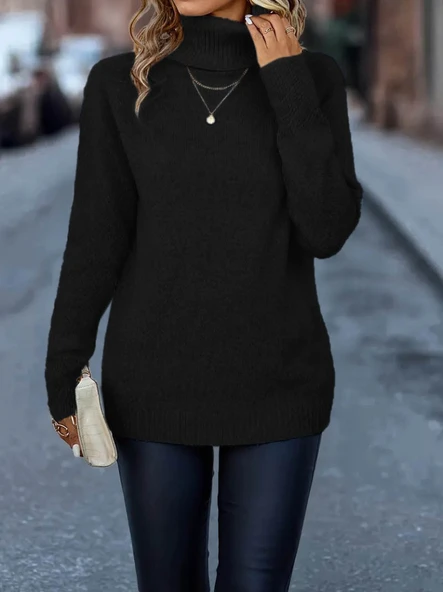 Kadın Uzun Kollu Balıkçı Yaka Triko Bluz - 4