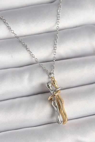 316L Çelik Gümüş Renk Zincir Sarılma Model Kadın Kolye ürün görseli 1