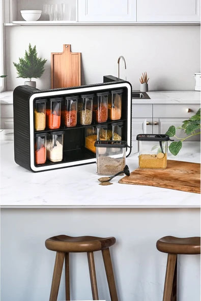 Renetto Standlı 12 Li Kendinden Yapışkanlı Kaşıklı Kapaklı Baharatlık Takımı