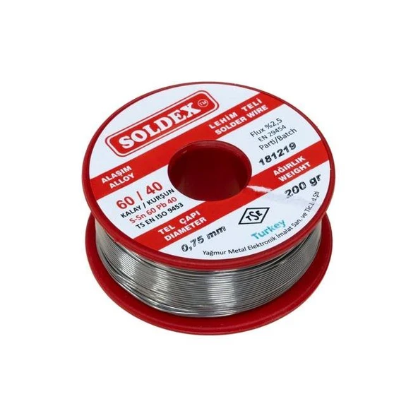 SOLDEX 100GR LEHİM TELİ 1,00MM TSE'Lİ YERLİ ÜRÜN 60/40 ürün görseli 1