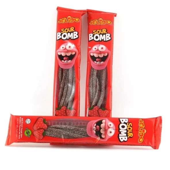 Jelido Sour Bomb Çilek Aromalı Yumuşak Şeker 30 gr 24 Adet - 2