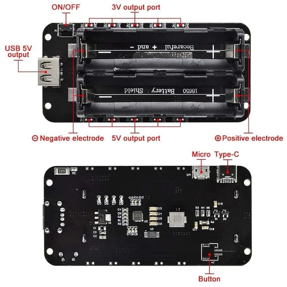 2'li 18650 Lityum Pil Yuvası Anahtarlı Mikro USB Type C - Resim 2