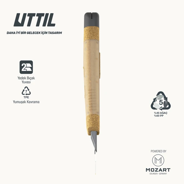 UTTIL AURA NATURA NMUK09-AN %40 Ağaç 18 mm Profesyonel Kaymaz Tutuşlu Maket Bıçağı - 4