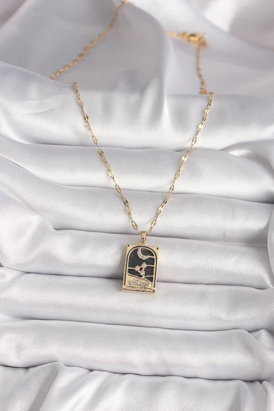 316L Çelik Gold Renk Zirkon Taşlı Ay Figürlü Tarot Model Kadın Kolye