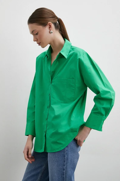 Oversize Pamuklu Gömlek Yeşil - 4