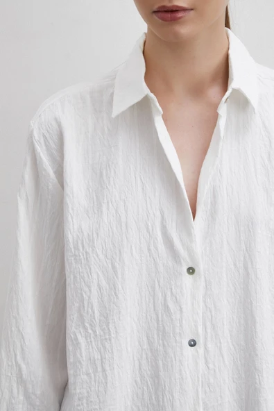 Çizgi Detaylı Gömlek Beyaz - 5