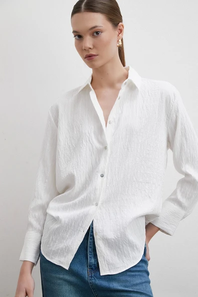 Çizgi Detaylı Gömlek Beyaz - 3